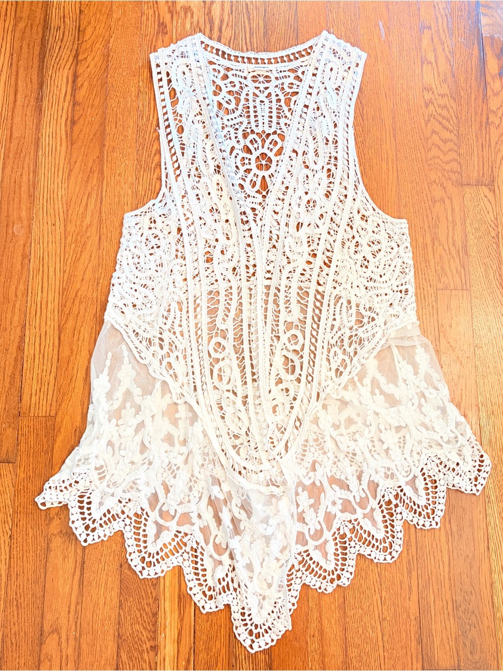 Adora Kimono Women M/L Duster White Cardigan Lace Crochet Boho Hippie Festival